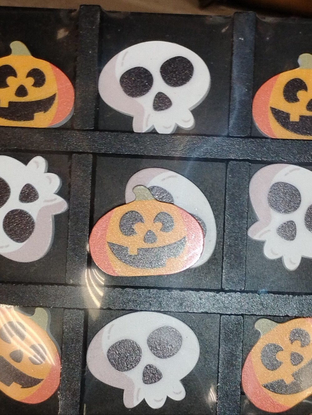 Kids Halloween Pumpkin and Skull Black Tic Tac Toe Game - Orange and White